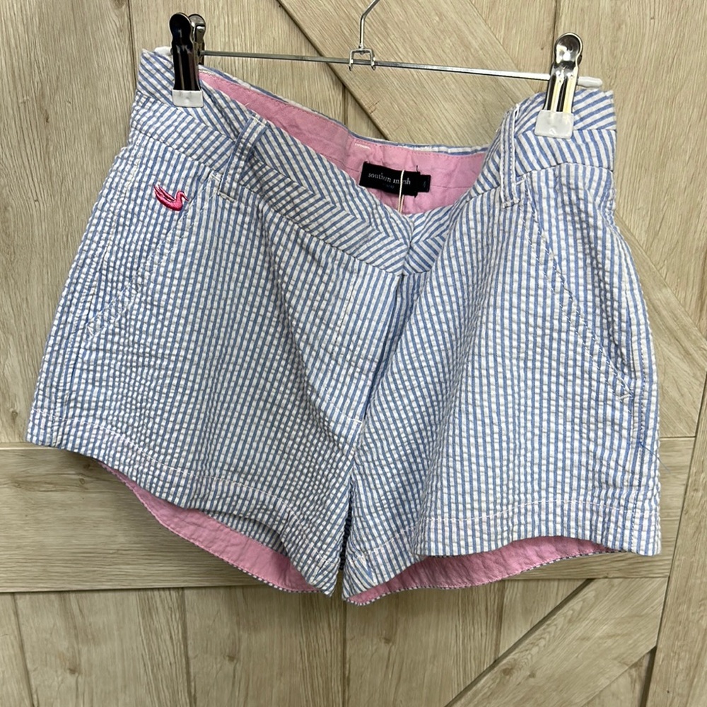 Blue and White searsucker Striped Women Shorts